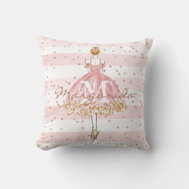 Delicate Watercolor Pretty Girl Monogram Cushion (Front)