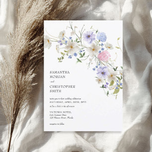 Delicate watercolor purple blue boho wildflowers invitation