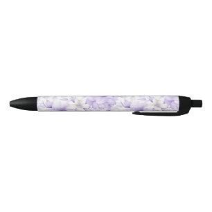 Delicate Watercolor Purple Flowers  Black Ink Pen