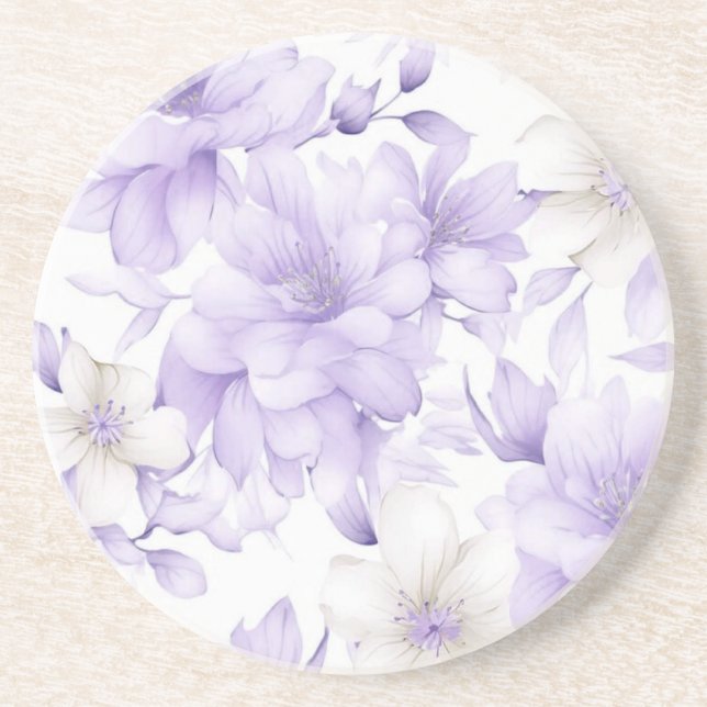 Delicate Watercolor Purple Flowers  Coaster (Front)