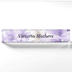 Delicate Watercolor Purple Flowers Nameplate