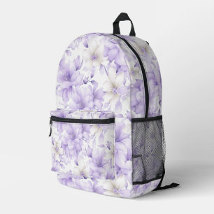 Delicate Watercolor Purple Flowers Printed Backpack