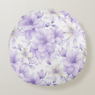 Delicate Watercolor Purple Flowers Round Cushion