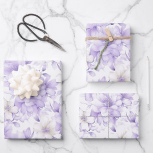 Delicate Watercolor Purple Flowers Wrapping Paper Sheet