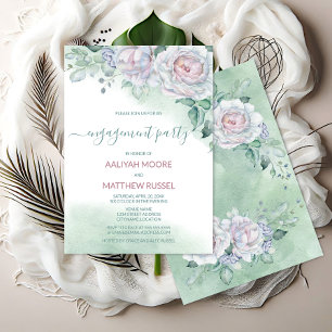 Delicate Watercolor Rose Engagement Party Invitation