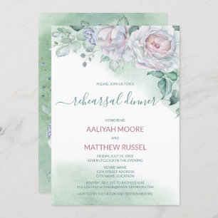 Delicate Watercolor Rose Rehearsal Dinner Invitation