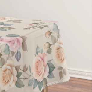 Delicate Watercolor Roses In Soft Pastel Colors Tablecloth