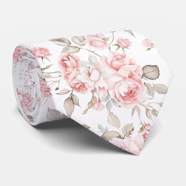 Delicate watercolor roses tie (Rolled)