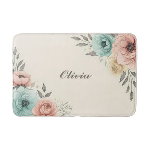 Delicate Watercolor Sketchy Flowers Bath Mat