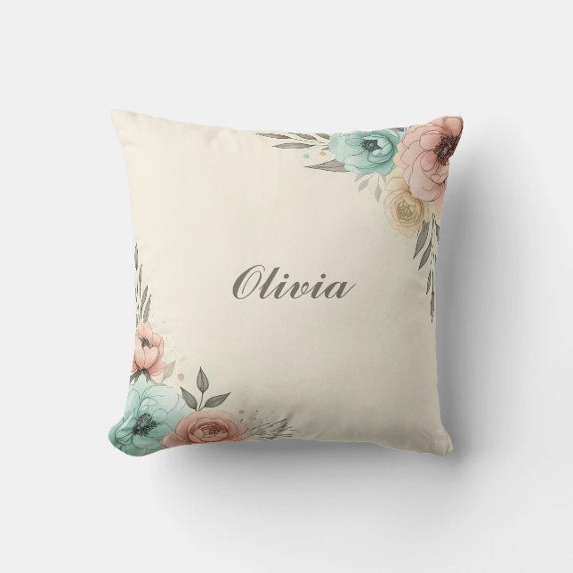 Delicate Watercolor Sketchy Flowers  Cushion (Front)