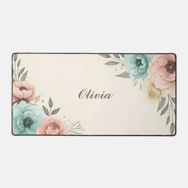 Delicate Watercolor Sketchy Flowers  Desk Mat (Front)