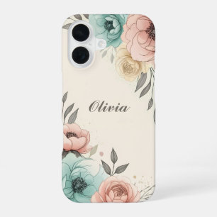 Delicate Watercolor Sketchy Flowers iPhone 16 Case