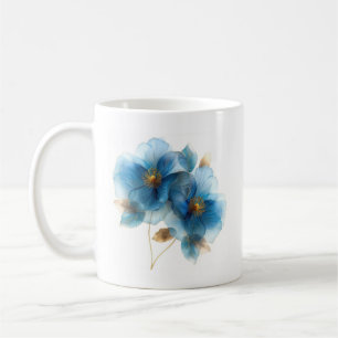 Delicate watercolor sky blue and gold flowers coffee mug