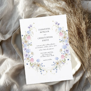 Delicate watercolor spring boho wildflowers invitation