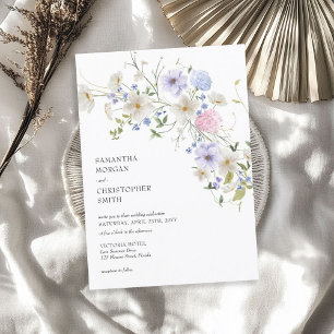 Delicate watercolor spring boho wildflowers invitation