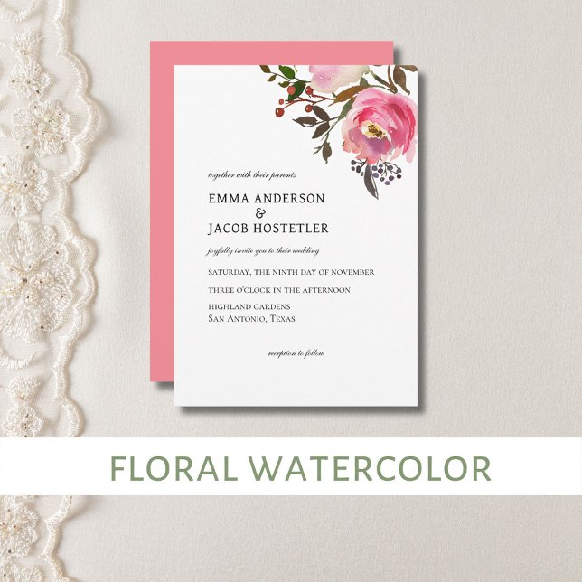 Delicate Watercolor Tropical Spring Roses Invitation (Floral watercolor invitations)