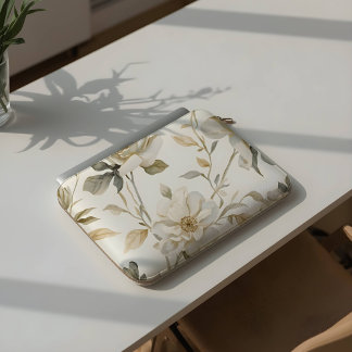 Delicate Watercolor White Floral Pattern Laptop Sleeve