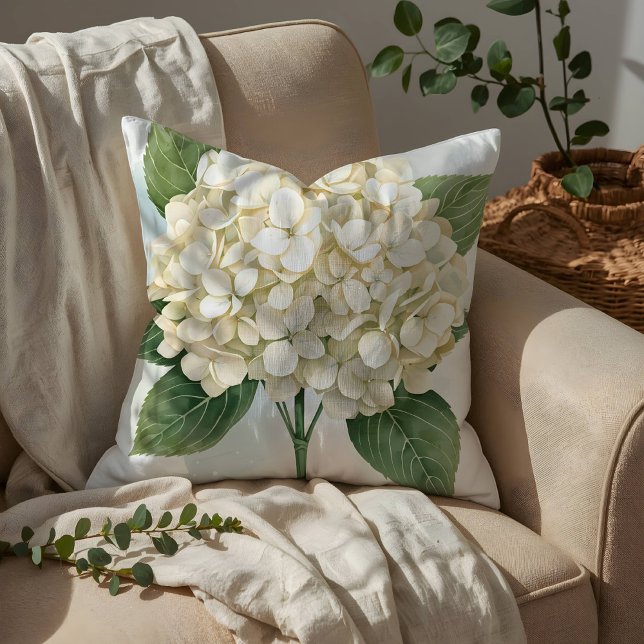 Delicate Watercolor White Hydrangea Bloom Cushion (Creator Uploaded)