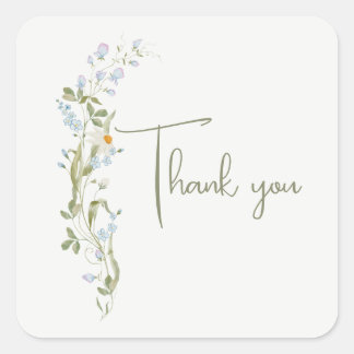 Delicate Watercolor Wildflower Baby Shower Thanks Square Sticker