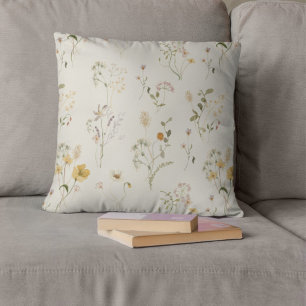 Delicate Watercolor Wildflower Cushion