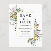Delicate Watercolor Wildflowers Gold Save The Date Postcard (Front)