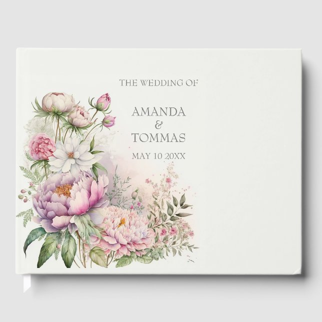 Delicate Watercolor Wildflowers Guest Book (Front)