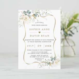Delicate Watercolour Floral Leaves Gold Wedding  Invitation
