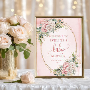 Delicate Welcome Dusty Pink Floral Baby Shower Poster