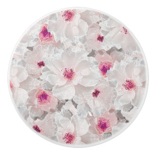 Delicate white and pink floral ceramic knob