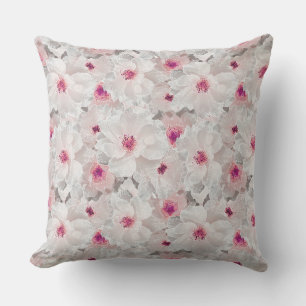 Delicate white and pink floral cushion