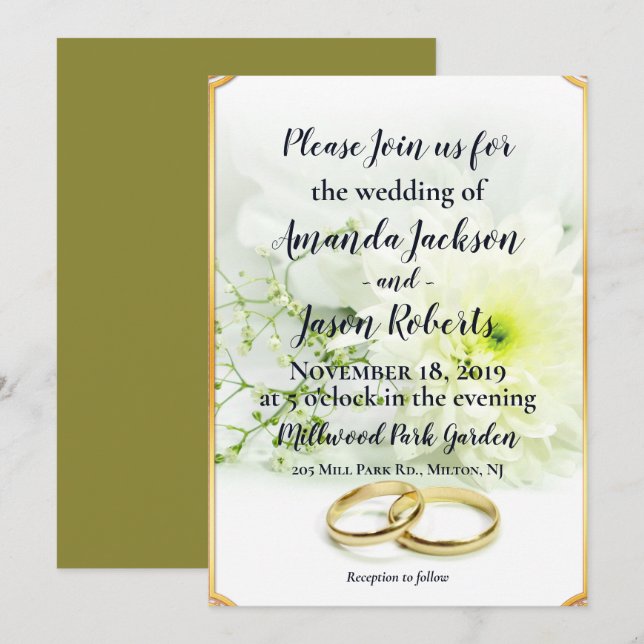 Delicate White Bloom Tinge of Yellow Wedding Invitation (Front/Back)