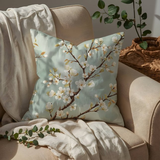 Delicate White Blossom Branch Botanical  Cushion (Creator Uploaded)