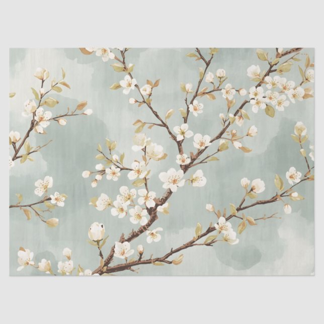 Delicate White Blossom Branch Botanical  Tissue Paper (Front)