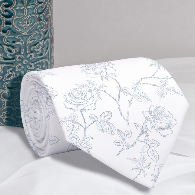 Delicate white blue roses tie (Creator Uploaded)