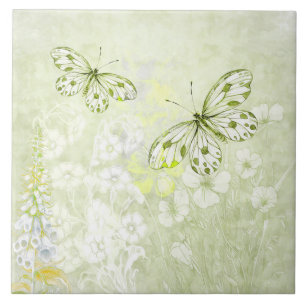 Delicate White Butterflies on Soft Green Tile