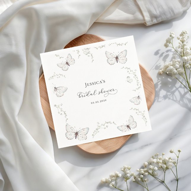 Delicate White Butterfly Garden Bridal Shower Napkin (Creator Uploaded)