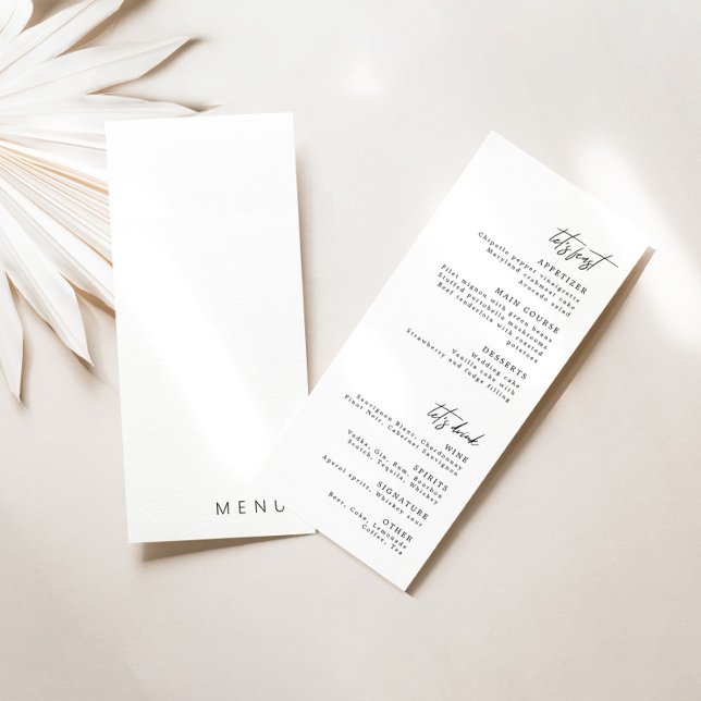 Delicate White Calligraphy Modern Wedding Menu  Invitation (Creator Uploaded)