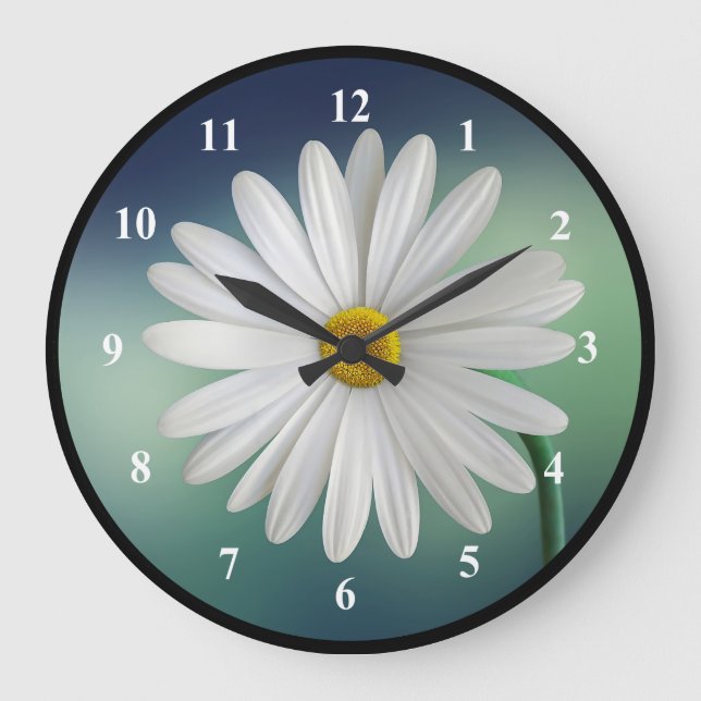 Delicate White Daisy Large Clock (Front)