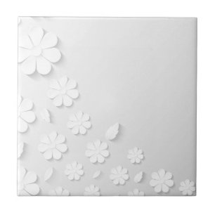 Delicate White Flowers Ceramic Tile