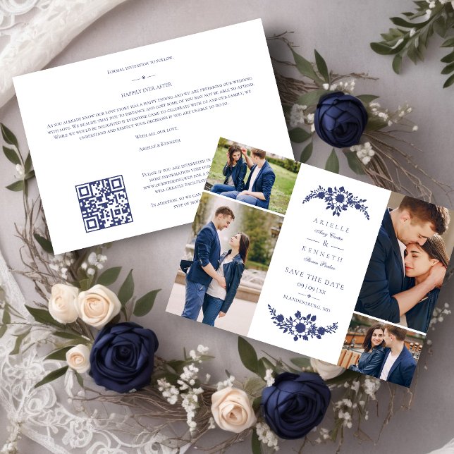 Delicate White & Gold 4 Photos Collage Wedding Save The Date (Delicate White & Gold 4 Photos Collage Wedding Save the Date.)