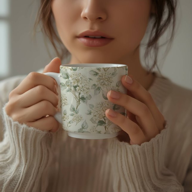 Delicate White Hydrangea Floral Pattern Coffee Mug (Creator Uploaded)