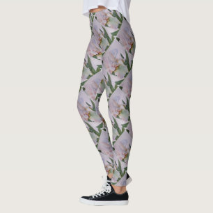 DELICATE WHITE IRIS   FLORAL LEGGINGS