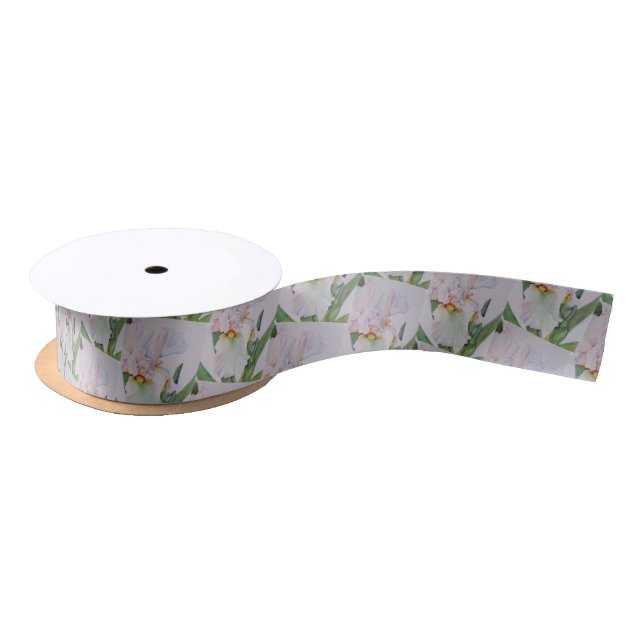 Delicate White Iris Flower Satin Ribbon (Spool)