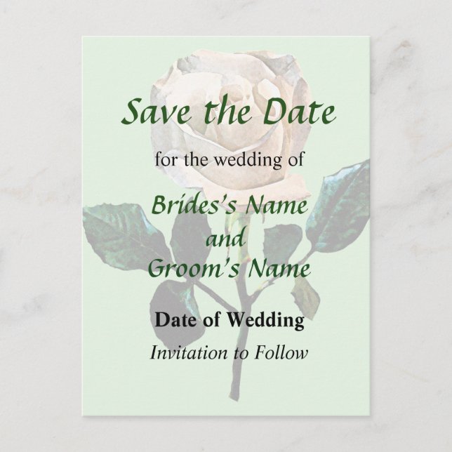 Delicate White Rose Save the Date Announcement Postcard (Front)