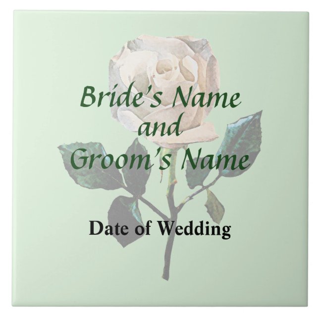 Delicate White Rose Wedding Products Ceramic Tile (Front)