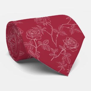 Delicate white roses on burgundy tie