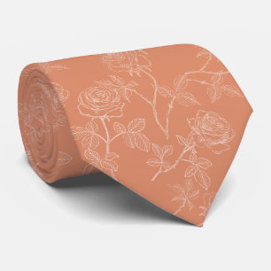 Delicate white roses on dusty orange tie