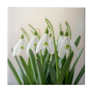 Delicate White Snowdrop Flowers Spring Bloom Ceramic Tile