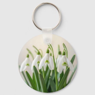 Delicate White Snowdrop Flowers Spring Bloom Key Ring