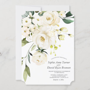 Delicate White Watercolor Flowers Wedding Invitation